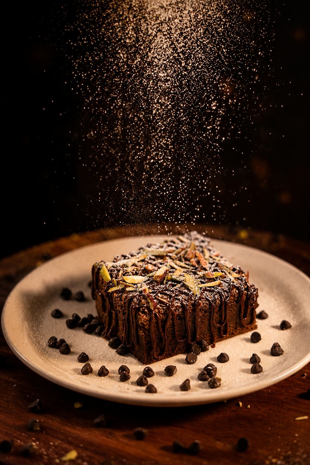 Fudge brownie with candied pistachio