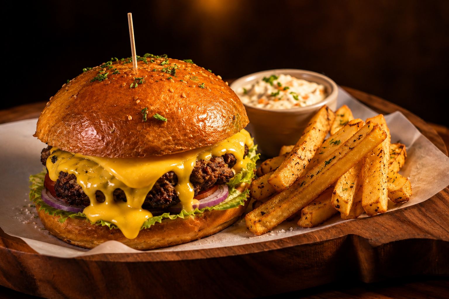 Beef Hamburger with cheddar and fresh vegetables