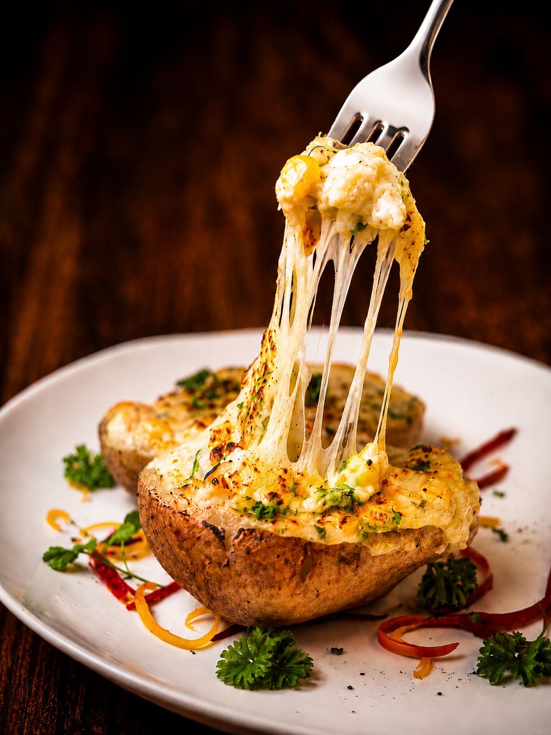 Cheese-pull loaded baked potato