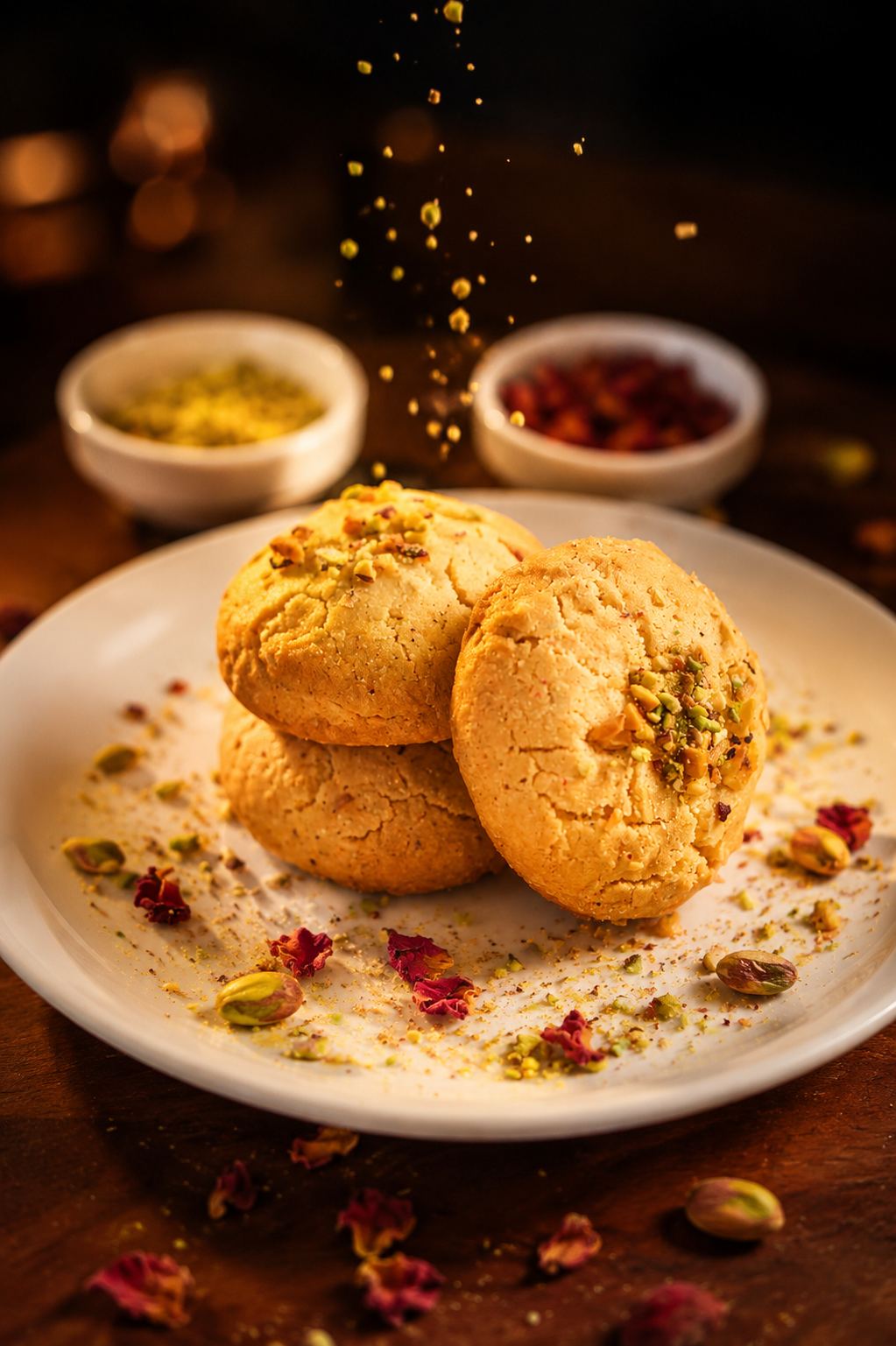 Pistachio rose cookies